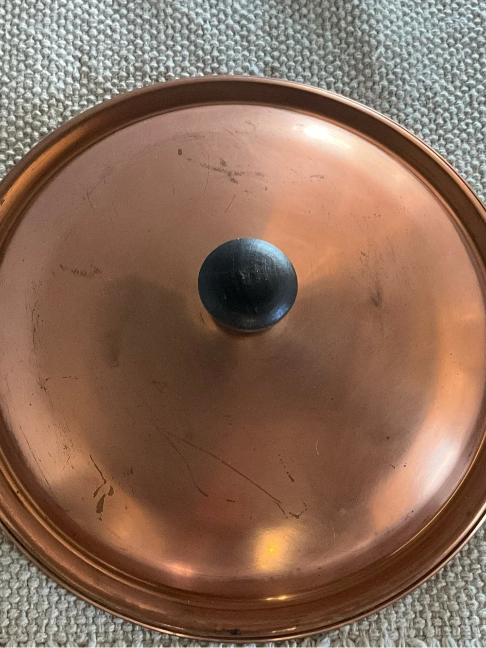 Vintage Copper Replacement Lid 10” with Black Wood Knob for Pot or Pan